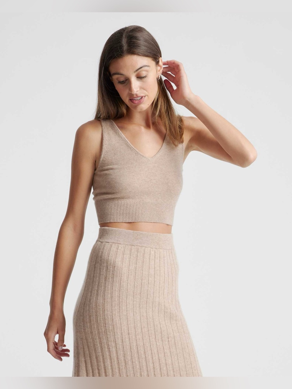 Quince 100% Mongolian Cashmere Cropped Tank in Oatmeal XS